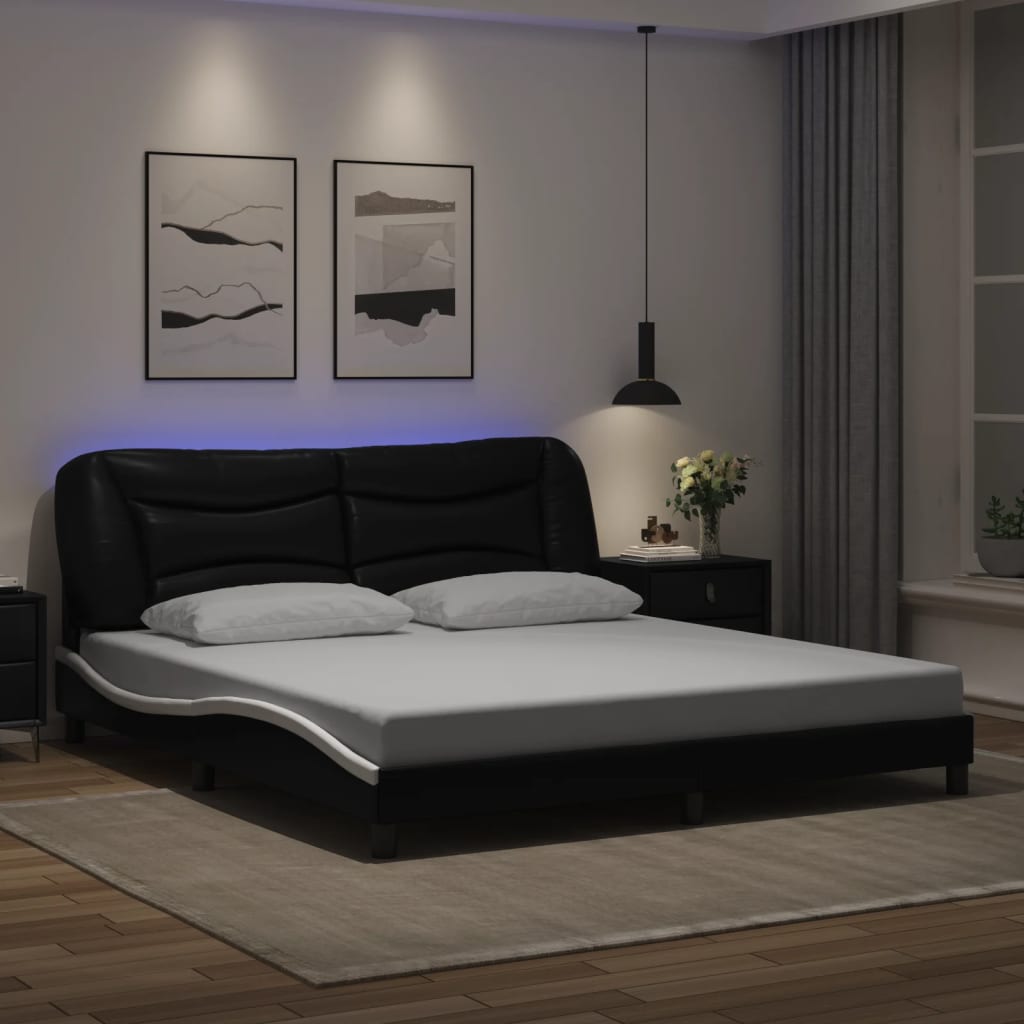 Bettgestell mit LED ohne Matratze "Hvar" Schwarz und Weiß 180x200 cm