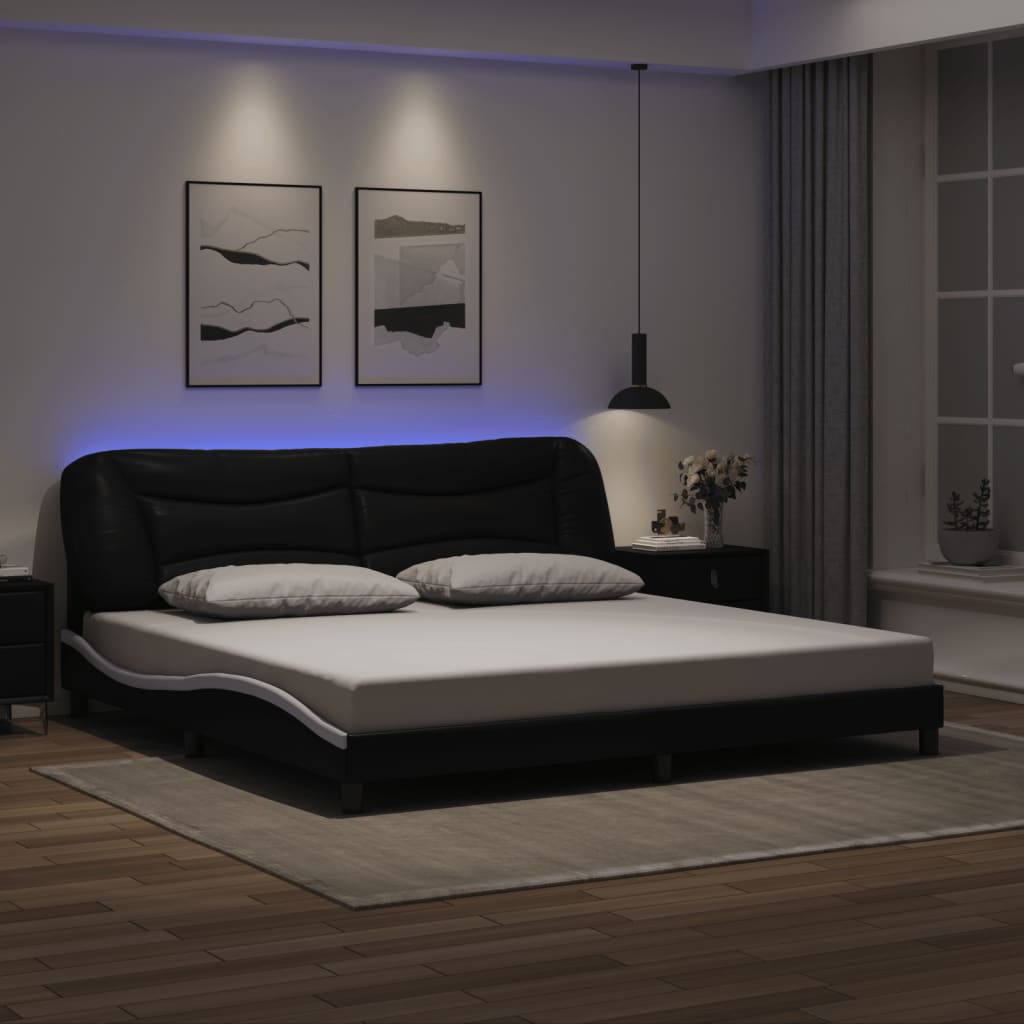 Bettgestell mit LED ohne Matratze "Hvar" Schwarz und Weiß 200x200 cm