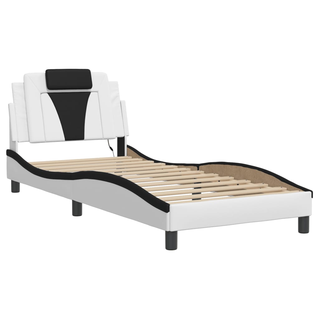 Bettgestell "Viana" mit LED ohne Matratze Weiß und Schwarz 80x200 cm