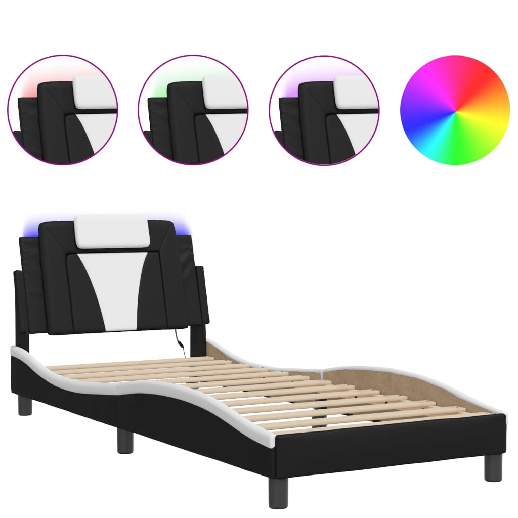 Bettgestell "Viana" mit LED ohne Matratze Schwarz und Weiß 90x190 cm