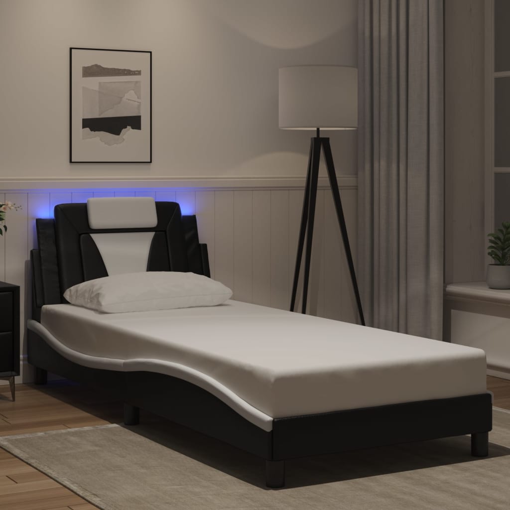 Bettgestell "Viana" mit LED ohne Matratze Schwarz und Weiß 90x190 cm