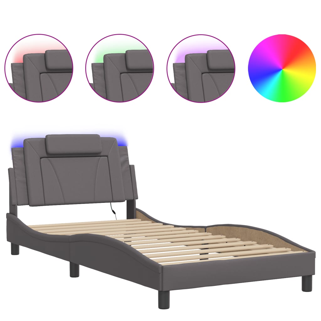 Bettgestell "Viana" mit LED ohne Matratze Grau 100x200 cm