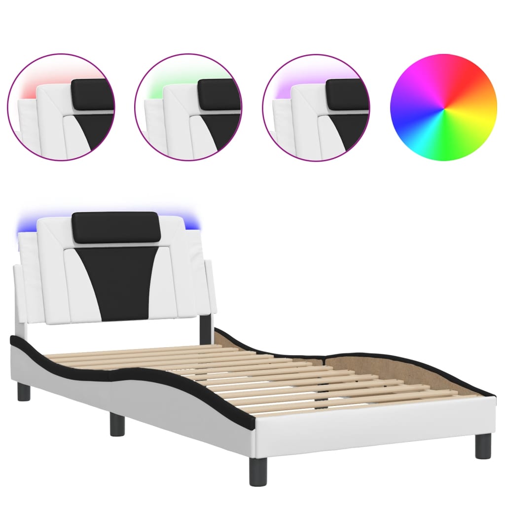 Bettgestell "Viana" mit LED ohne Matratze Weiß und Schwarz 100x200 cm