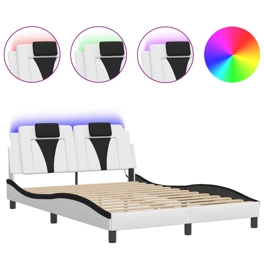 Bettgestell "Viana" mit LED ohne Matratze Weiß und Schwarz 120x200 cm