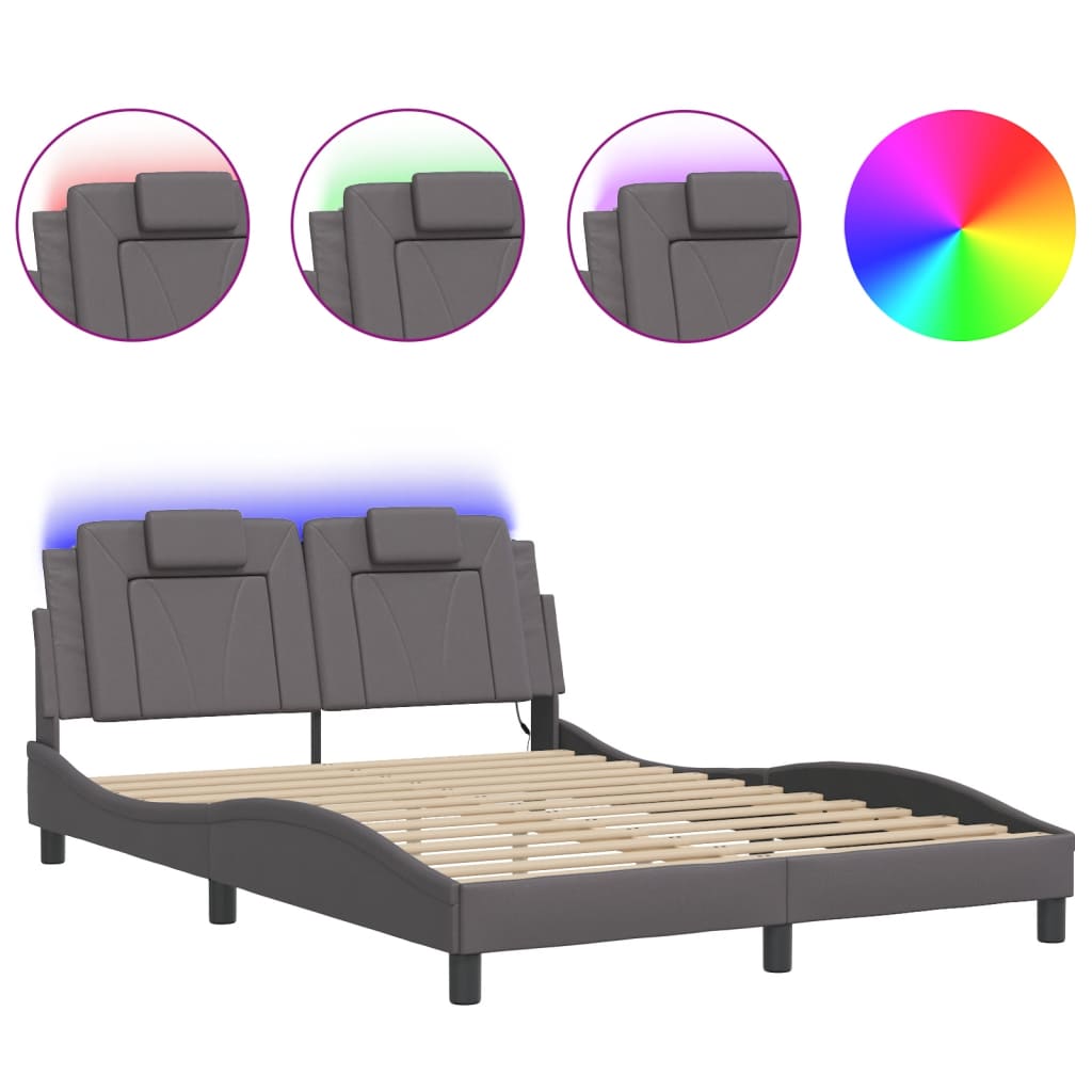 Bettgestell "Viana" mit LED ohne Matratze Grau 140x190 cm