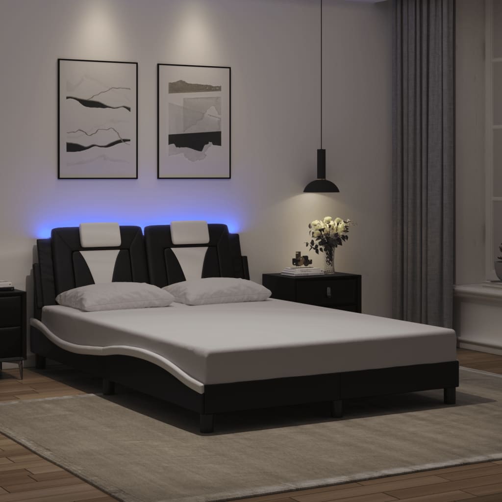 Bettgestell "Viana" mit LED ohne Matratze Schwarz und Weiß 140x190 cm