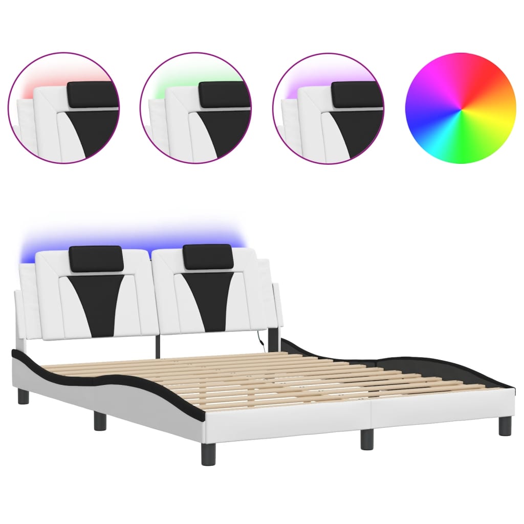 Bettgestell "Viana" mit LED ohne Matratze Weiß und Schwarz 160x200 cm