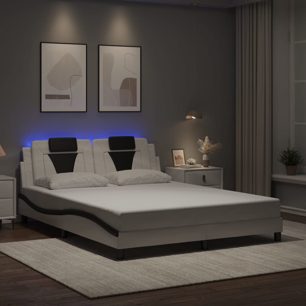 Bettgestell "Viana" mit LED ohne Matratze Weiß und Schwarz 160x200 cm