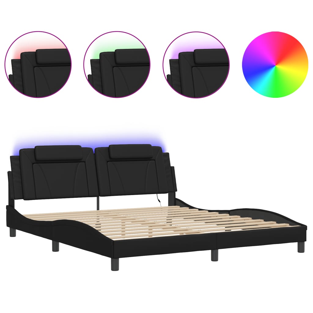 Bettgestell "Viana" mit LED ohne Matratze Schwarz 180x200 cm