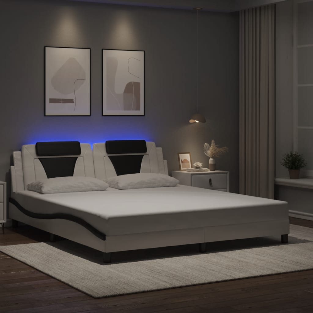 Bettgestell "Viana" mit LED ohne Matratze Weiß und Schwarz 180x200 cm