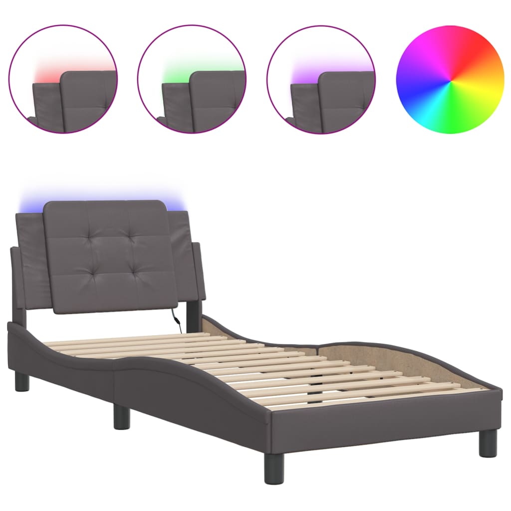 Bettgestell mit LED ohne Matratze "Zadar" Grau 80x200 cm