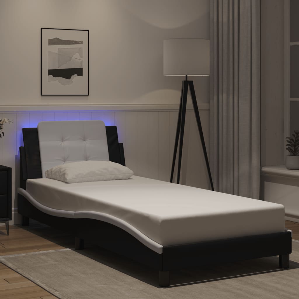 Bettgestell mit LED ohne Matratze "Zadar" Schwarz und Weiß 90x190 cm