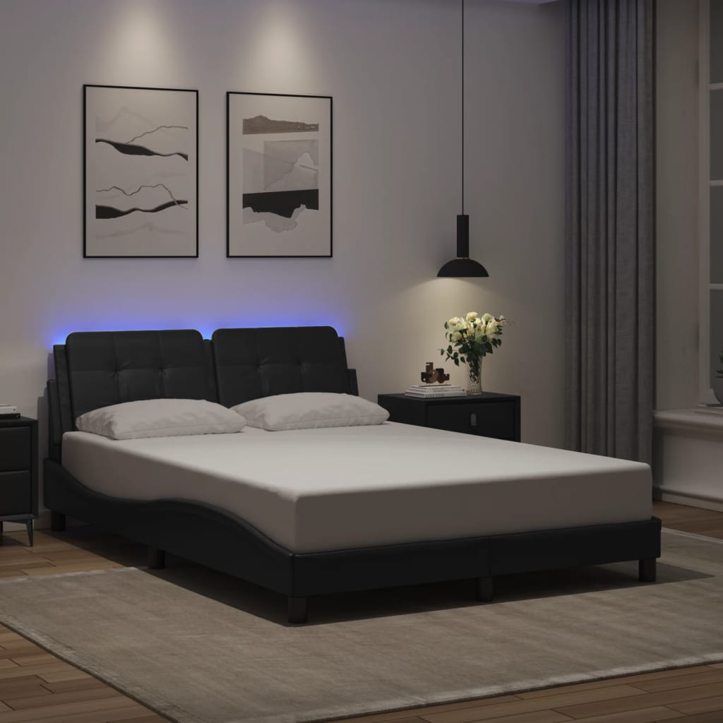 Bett mit LED-Beleuchtung und Matratze Schwarz 120x200 cm