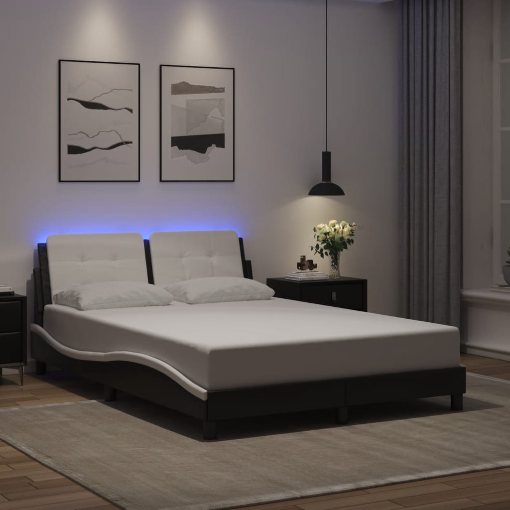 Bettgestell mit LED ohne Matratze "Zadar" Schwarz und Weiß 140x190 cm