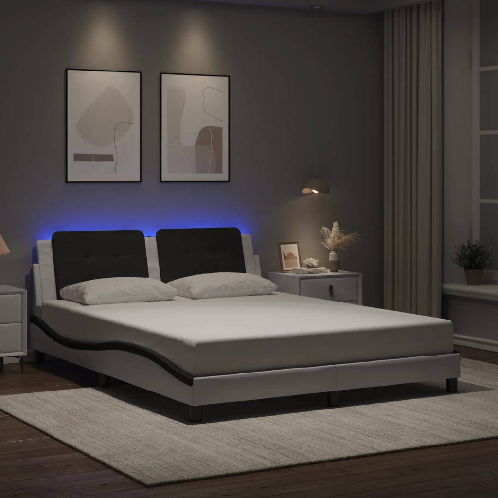 Bettgestell mit LED ohne Matratze "Zadar" Weiß und Schwarz 160x200 cm