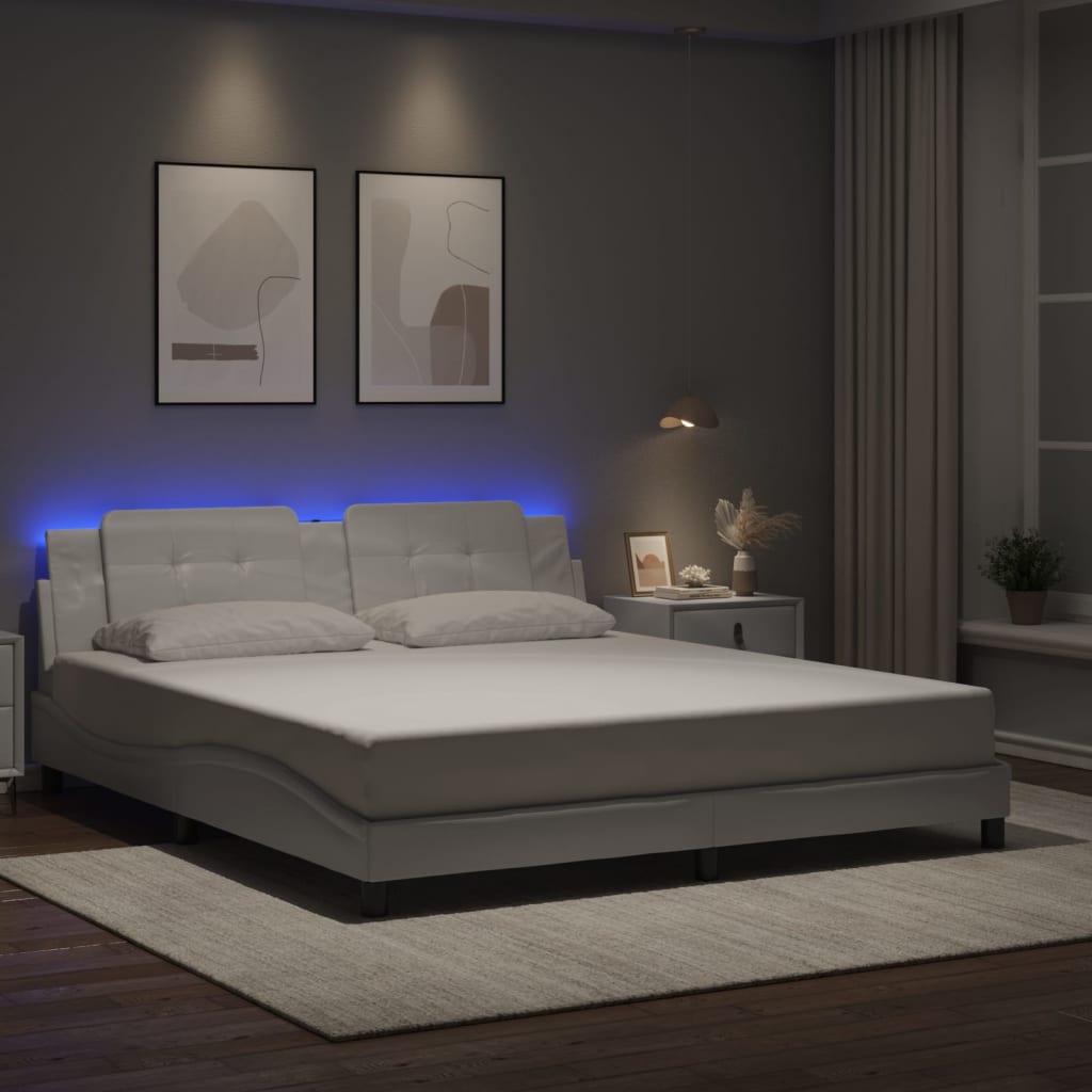 Bettgestell mit LED ohne Matratze "Zadar" Schwarz und Weiß 180x200 cm
