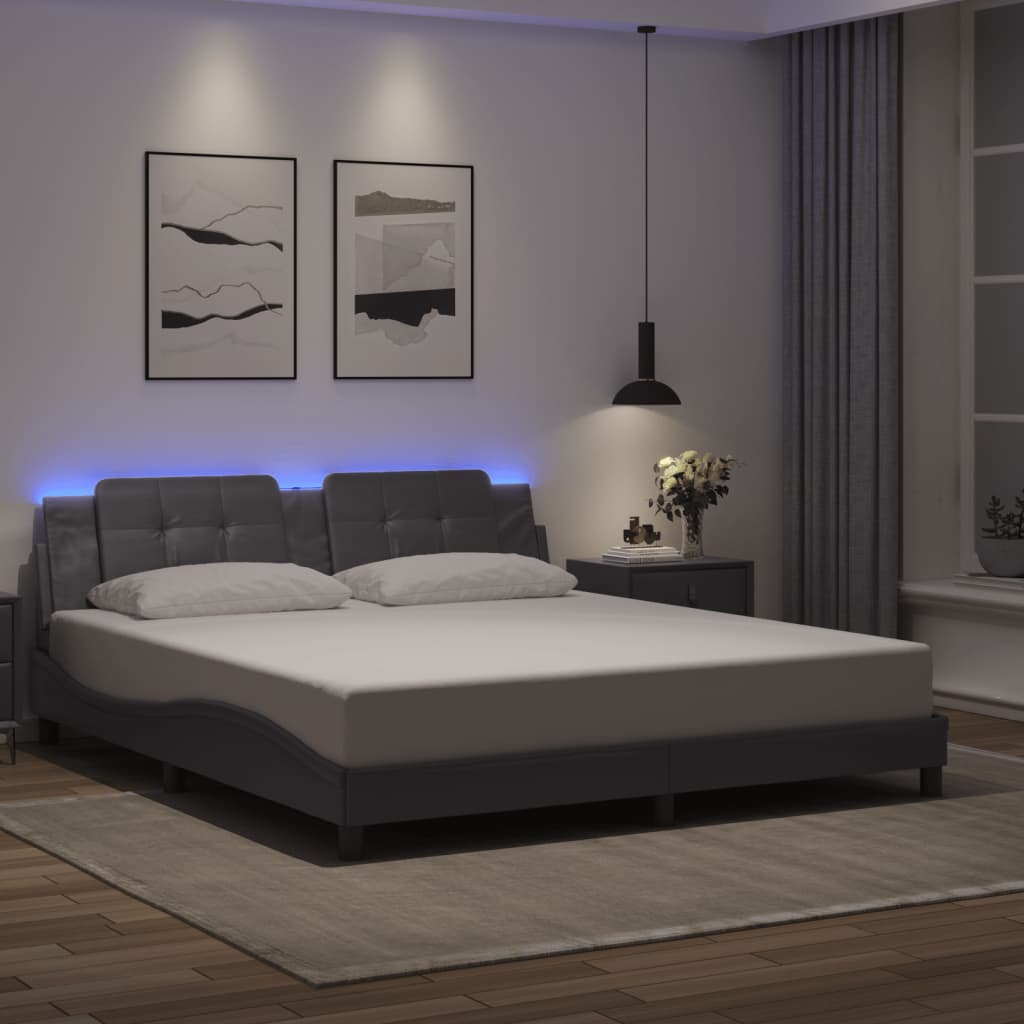 Bettgestell mit LED ohne Matratze "Zadar" Grau 180x200 cm