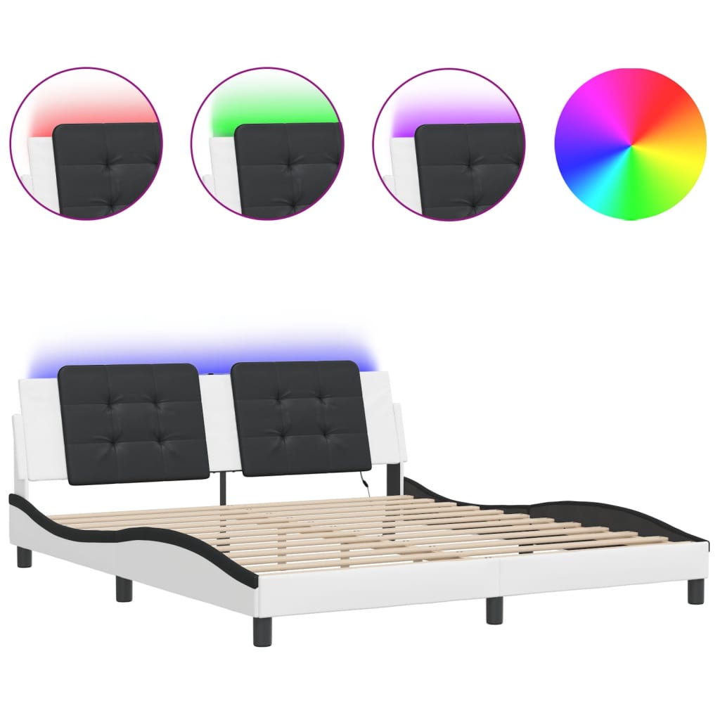 Bettgestell mit LED ohne Matratze "Zadar" Weiß und Schwarz 180x200 cm