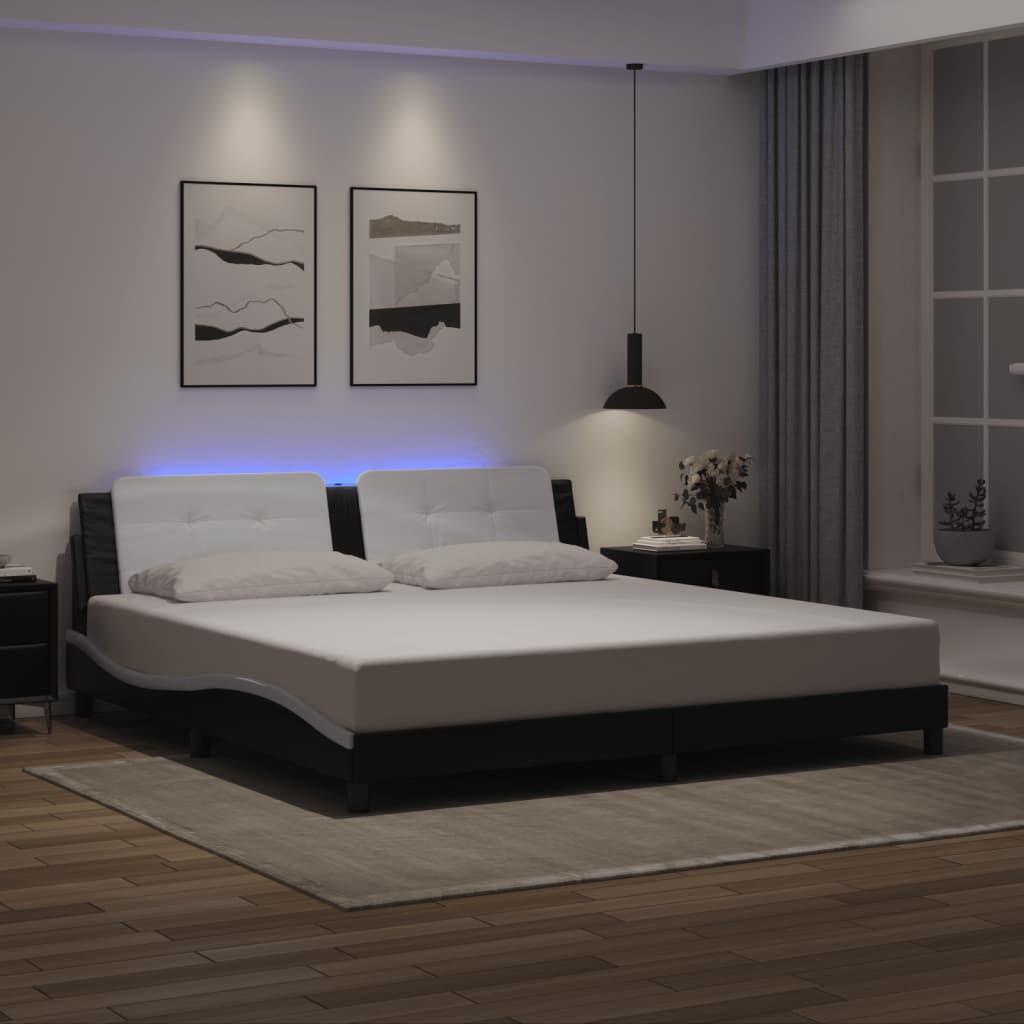 Bettgestell mit LED ohne Matratze "Zadar" Schwarz und Weiß 200x200 cm