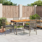 5-tlg. Garten-Essgruppe mit Kissen Grau Poly Rattan