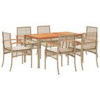 7-tlg. Garten-Essgruppe mit Kissen Beige Poly Rattan