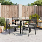 5-tlg. Garten-Essgruppe mit Kissen Schwarz Poly Rattan