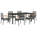 7-tlg. Garten-Essgruppe mit Kissen Schwarz Poly Rattan