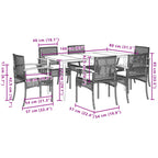 7-tlg. Garten-Essgruppe mit Kissen Grau Poly Rattan