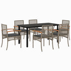 7-tlg. Garten-Essgruppe mit Kissen Grau Poly Rattan