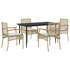 5-tlg. Garten-Essgruppe mit Kissen Beige Poly Rattan
