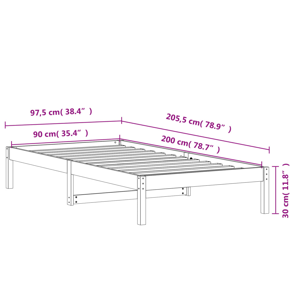 Tagesbett ohne Matratze Wachsbraun 90x200 cm Massivholz Kiefer