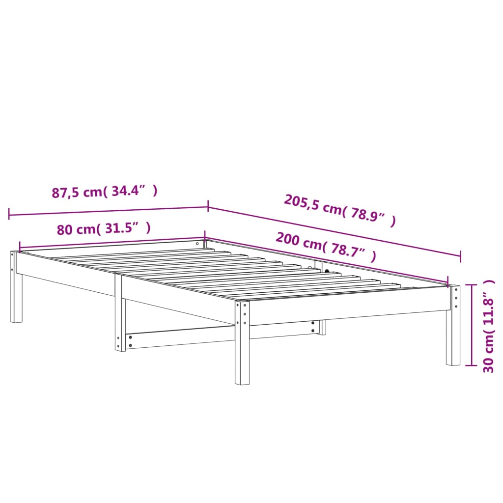 Tagesbett ohne Matratze Wachsbraun 80x200 cm Massivholz Kiefer