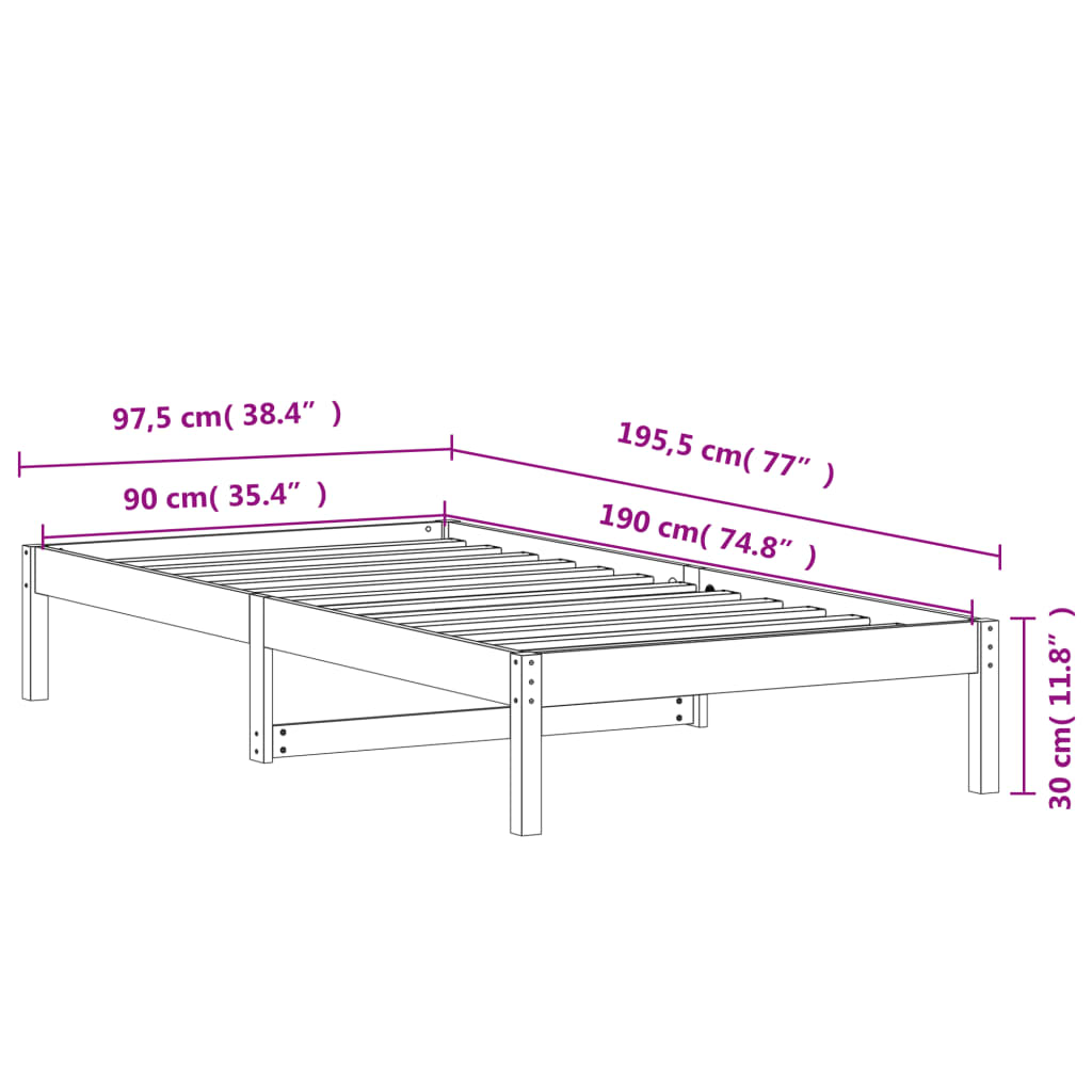 Tagesbett ohne Matratze Wachsbraun 90x190 cm Massivholz Kiefer