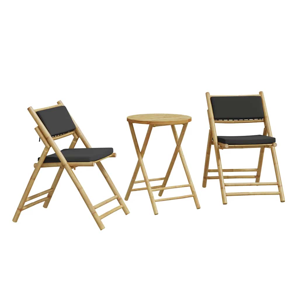 3-tlg. Bistro-Set Klappbar mit Kissen Bambus