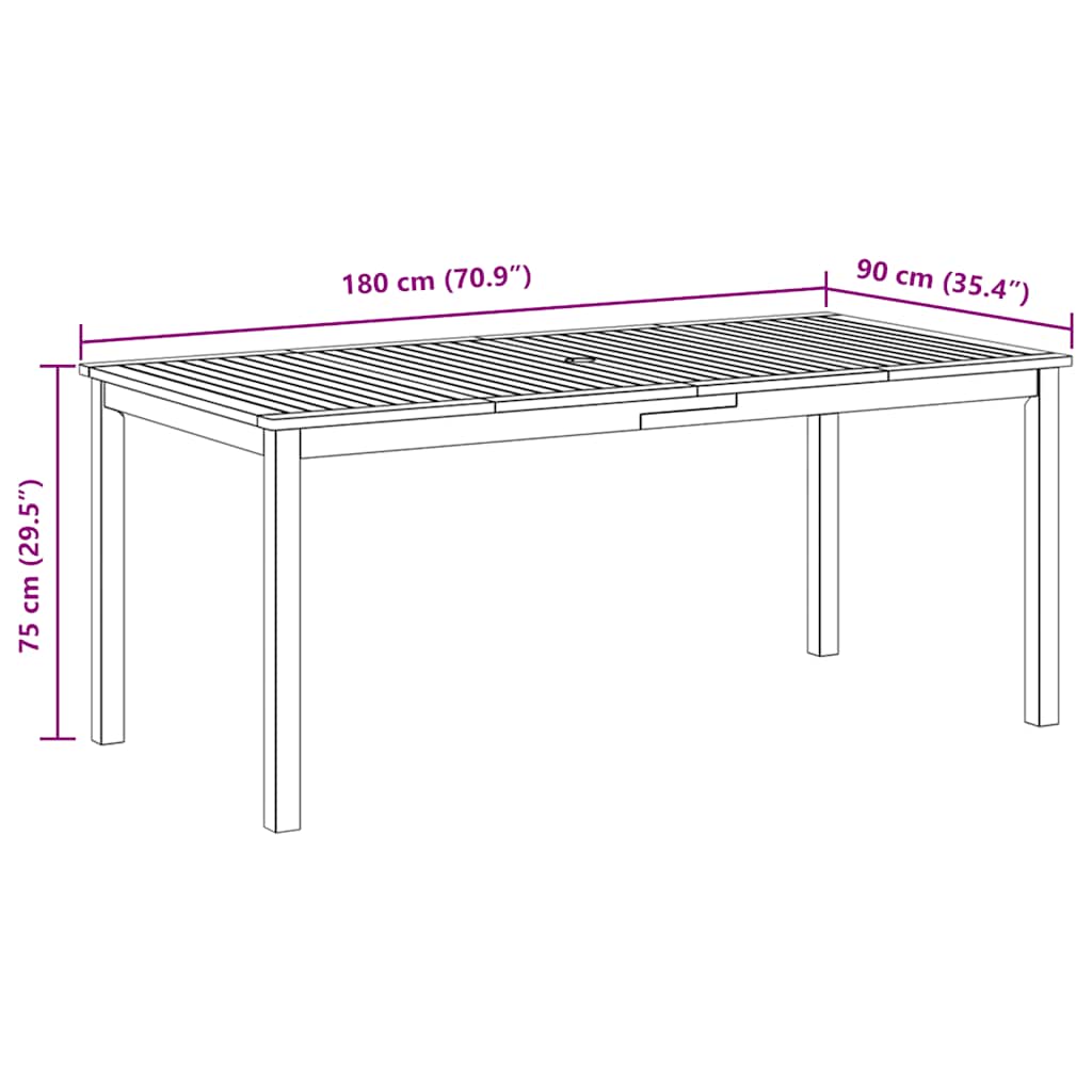 Garten-Esstisch 180x90x75 cm Massivholz Akazie