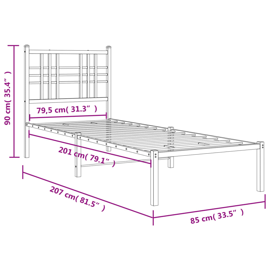 Bettgestell mit Kopfteil Metall Schwarz 80x200 cm