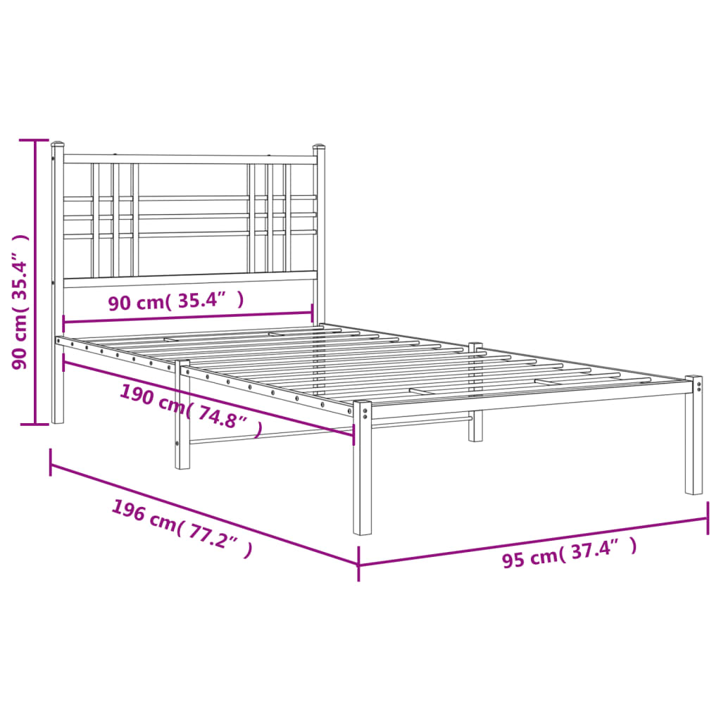 Bettgestell mit Kopfteil Metall Schwarz 90x190 cm