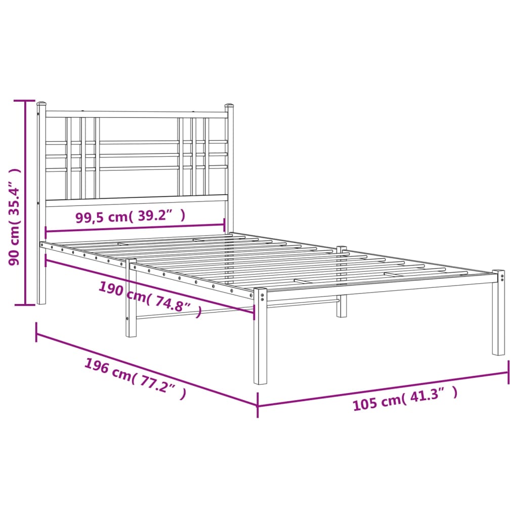 Bettgestell mit Kopfteil Metall Schwarz 100x190 cm