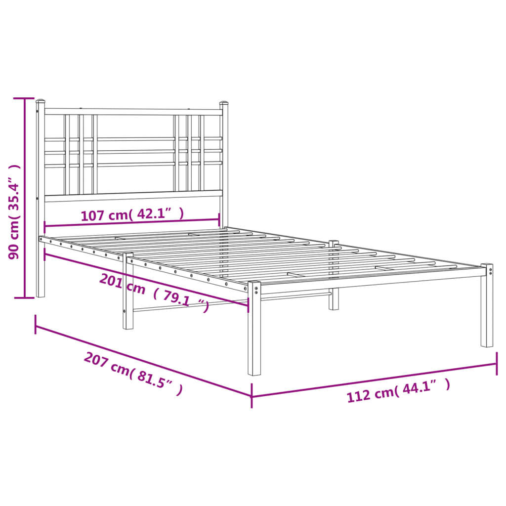 Bettgestell mit Kopfteil Metall Schwarz 107x203 cm