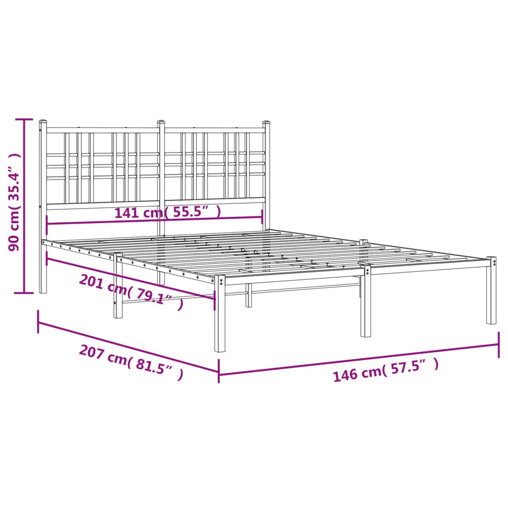 Bettgestell mit Kopfteil Metall Schwarz 140x200 cm