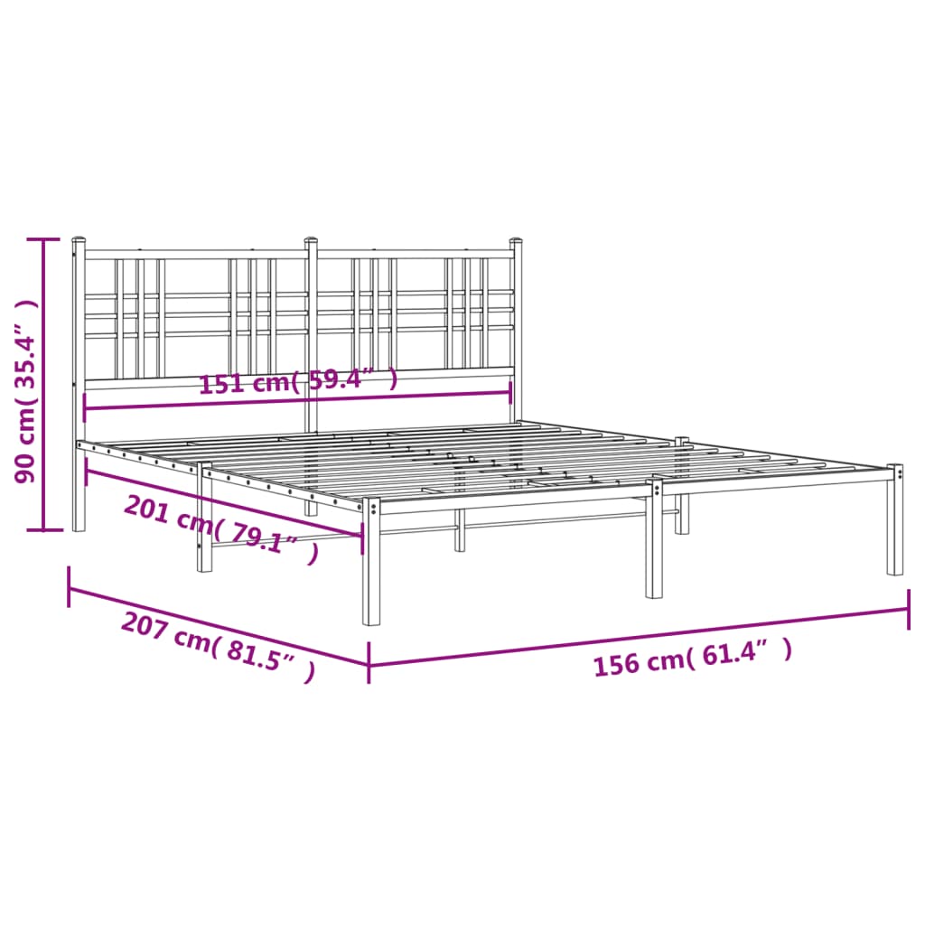 Bettgestell mit Kopfteil Metall Schwarz 150x200 cm