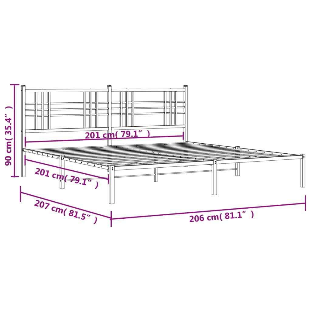 Bettgestell mit Kopfteil Metall Schwarz 200x200 cm