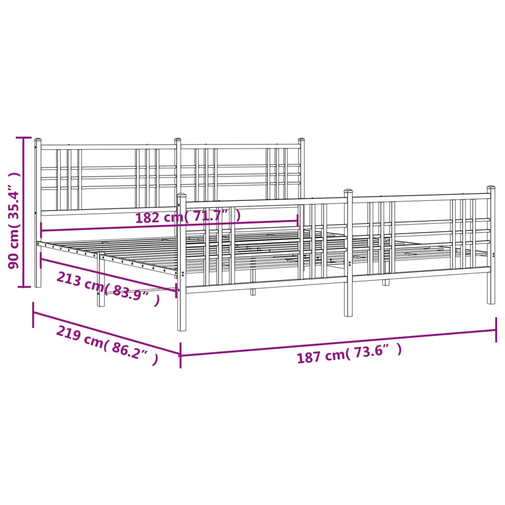 Bettgestell mit Kopf- und Fußteil Metall Schwarz 183x213 cm
