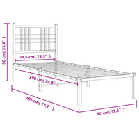 Metallbett ohne Matratze mit Kopfteil Weiß 75x190 cm