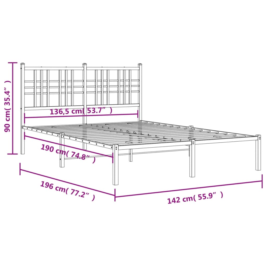 Bettgestell mit Kopfteil Metall Weiß 135x190 cm