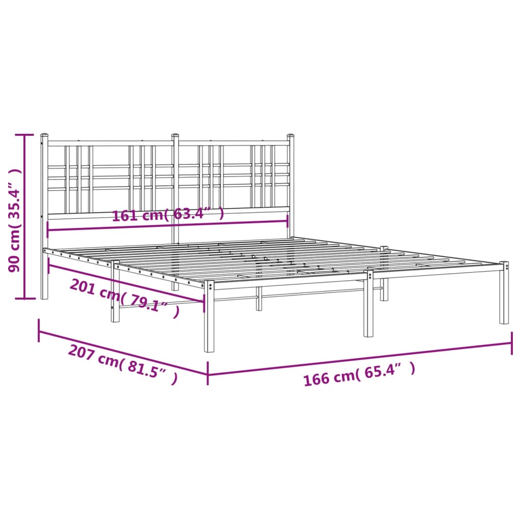 Bettgestell mit Kopfteil Metall Weiß 160x200 cm