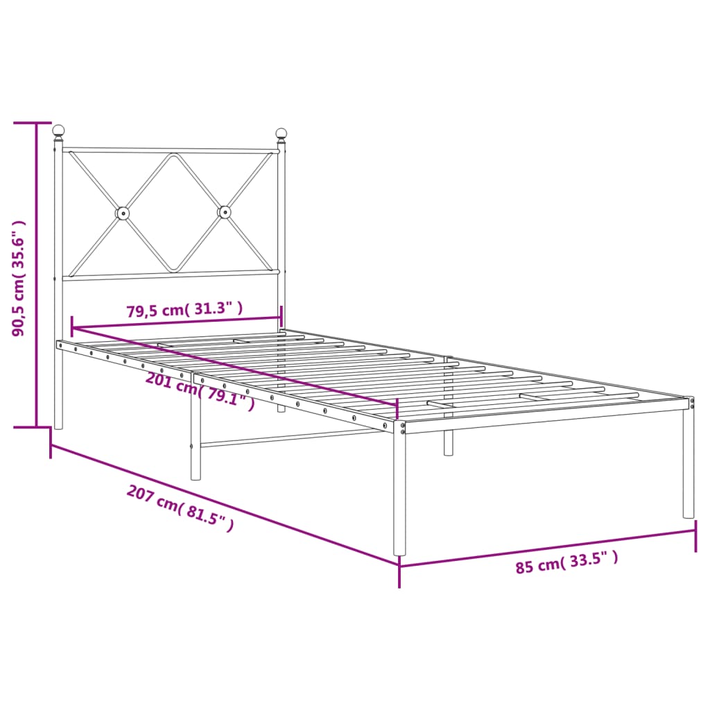 Bettgestell mit Kopfteil Metall Schwarz 80x200 cm