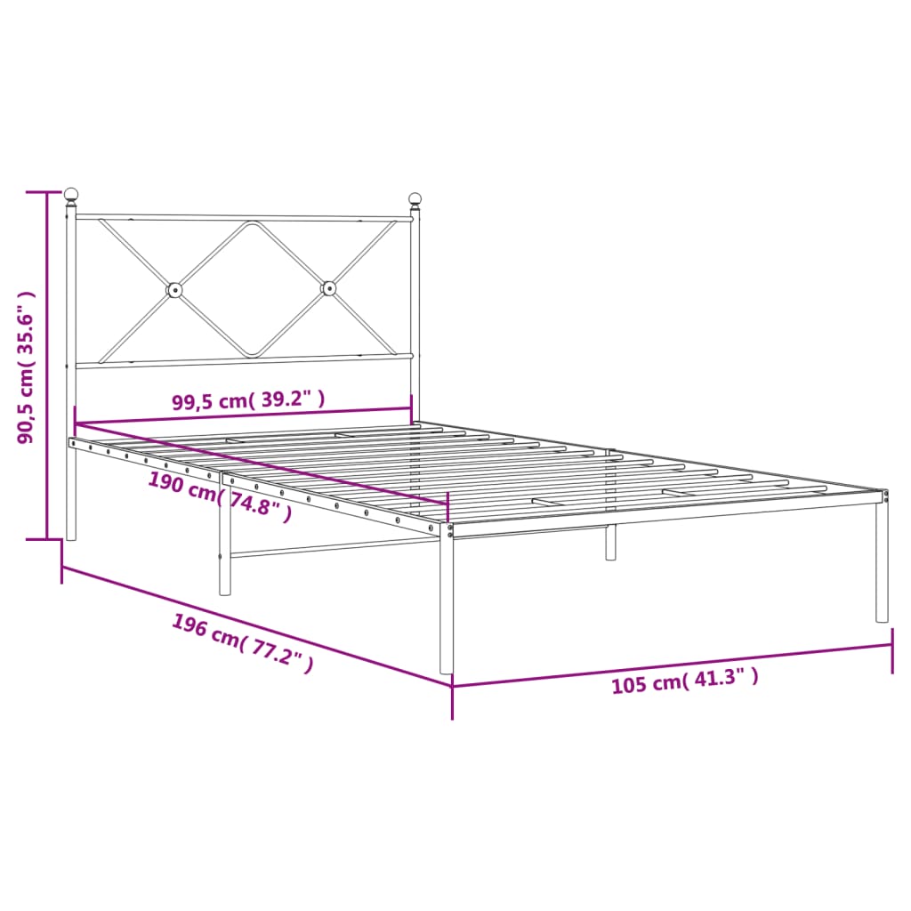 Bettgestell mit Kopfteil Metall Schwarz 100x190 cm