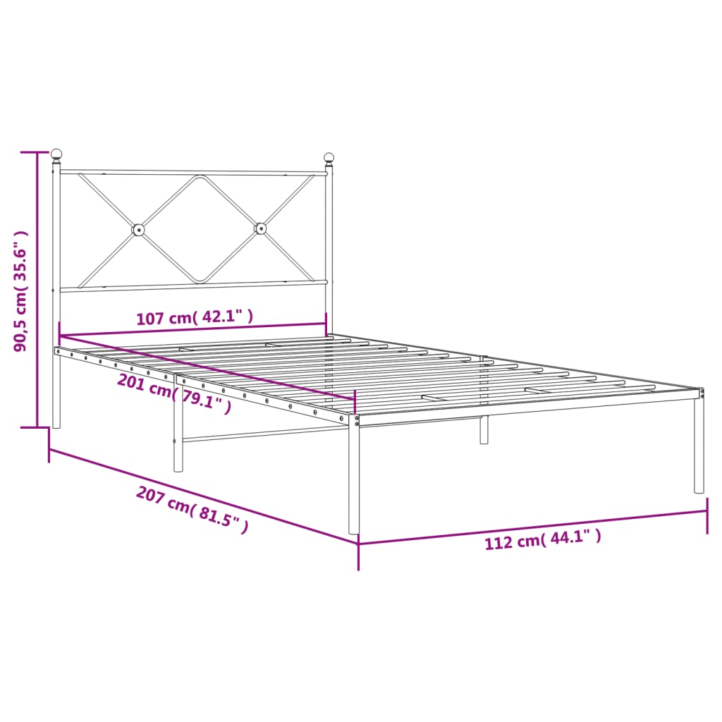 Bettgestell mit Kopfteil Metall Schwarz 107x203 cm