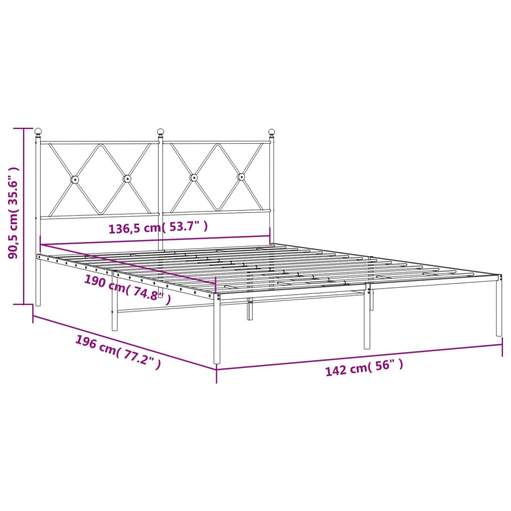 Bettgestell mit Kopfteil Metall Schwarz 135x190 cm